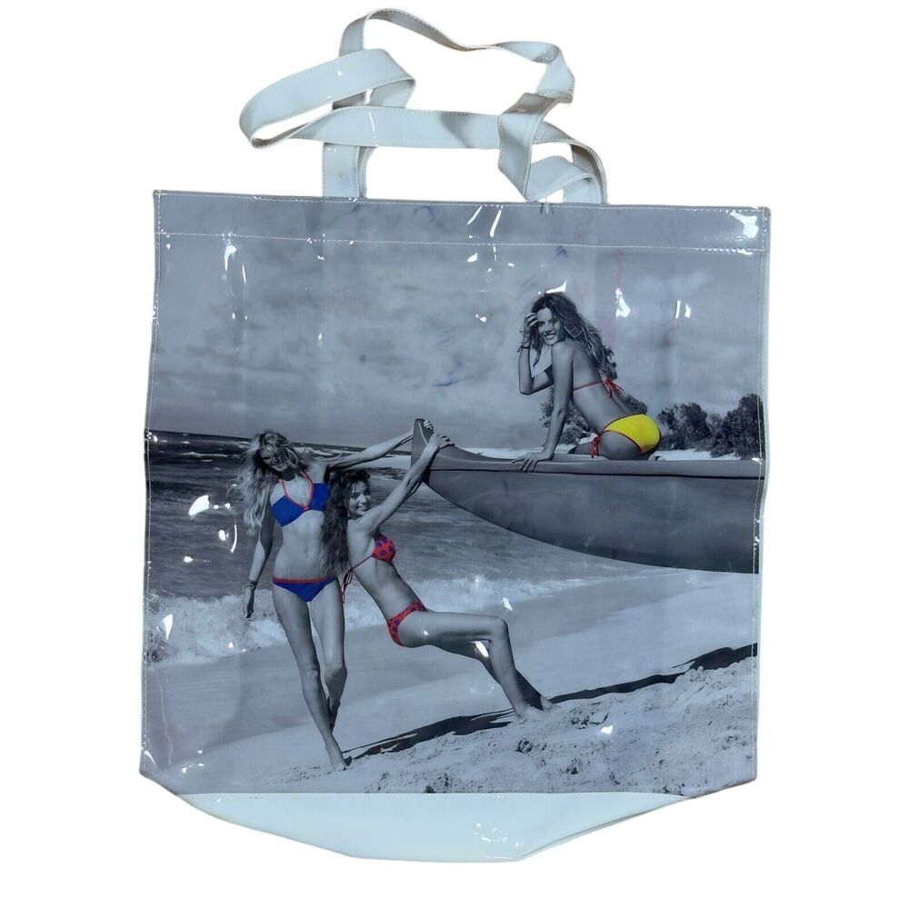 Victoria's Secret Tote Gray Vinyl Supermodels Beach Life Swimsuit Shopping Bag
